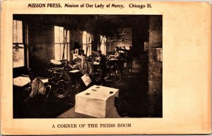 Mission Printing Press Our Lady of Mercy Chicago Illinois Postcard 1908 F Quille