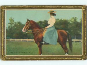 Pre-Linen WOMAN RIDES ON PRIZE WINNING HORSE AB8168