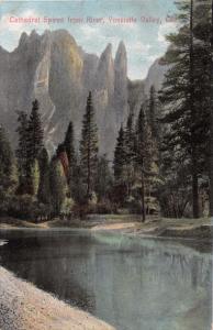 YOSEMITE VALLEY CALIFORNIA CATHEDRAL SPIRES FROM RIVER~NEWMAN #Y38 POSTCARD 1910