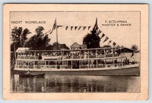 1900's YACHT NICHOLAUS F. DITCHMAN MASTER TIMETABLE TEXAS BATTLE GROUND AD CARD