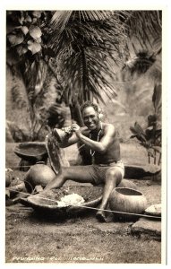 RPPC Postcard Pounding Poi Native Hawaiian Antique AZO c1940s