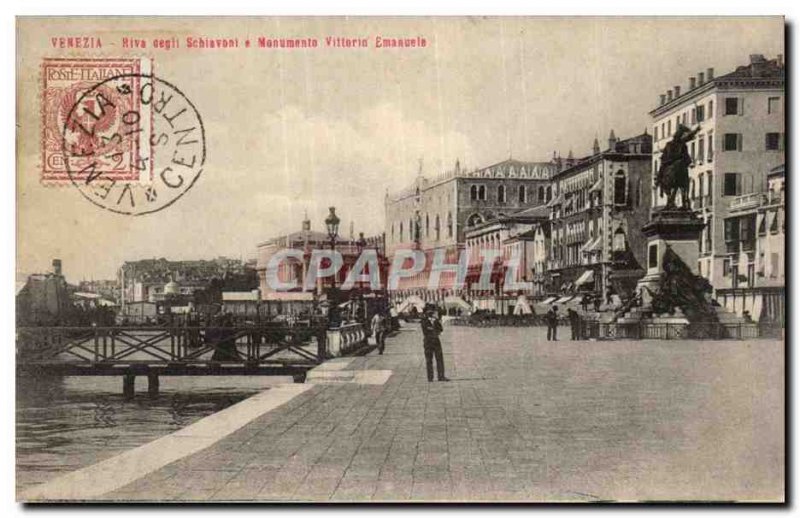 Old Postcard Italy Italia Venezia Riva degli Schiavoni e Monumento Vittorio E...