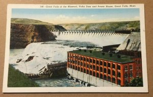 .01 LINEN PC GREAT FALLS OF THE MO., VOLTA DAM & POWER HOUSE, GREAT FALLS, MONT.