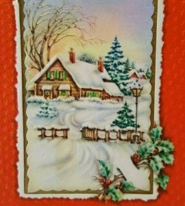 Mid Century Modern Christmas Greeting Card  Diecut Embossed Stars Detailed 1945