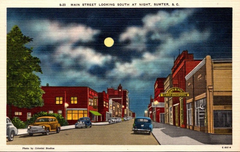 South Carolina Sumter Main Street Looking South At Night