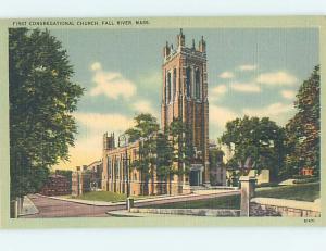 Unused Linen CHURCH SCENE Fall River Massachusetts MA L4782