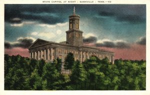 State Capitol At Night Greek Ionic Temple Nashville Tennessee Vintage Postcard