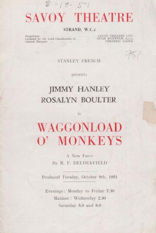 Waggonload of Monkeys Savoy Esma Cannon Carry On Movie Film Theatre Programme