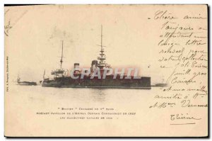 Postcard Old War Ship Bouvet Breastplate rank first with flag of Commander Ge...
