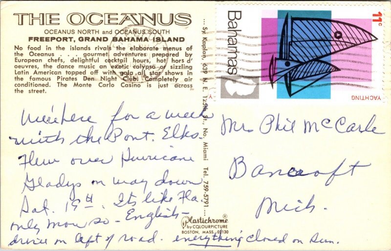 View Couple Dining Oceanus Restaurant Freeport Grand Bahama Island Postcard PM 