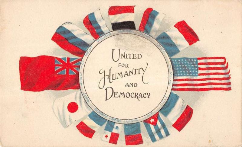 United For  Humanity And Democracy Nation Flags Antique Postcard K10694