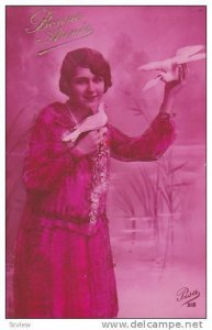 RP; Bonne Annee, Woman holding doves, 00-10s
