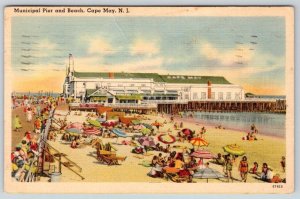1942 CAPE MAY NEW JERSEY NJ MUNICIPAL PIER BEACH VINTAGE RICKERS POSTCARD*CREASE