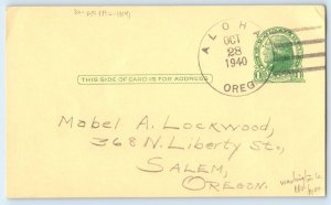 1940 Letter About Grandma's Condition DPO (1912-1954) Aloha Oregon OR Postcard
