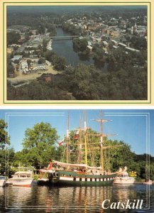 2~4X6 Postcards Catskill, NY New York HOP-O-NOSE MARINA Aerial View~Sailing Ship