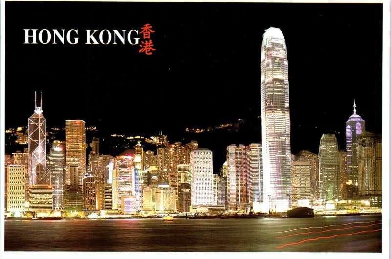 HONG KONG Central District Night City Lights Skyscraper Vintage 4x6 Postcard A38