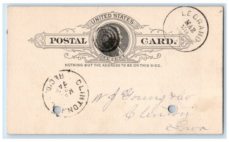 1887 Send Car Lumber Le Grand Iowa IA WJ Y & Co. Clinton IA Antique Postal Card