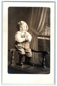 c1910's Little Boy Overalls Garald Gunderson RPPC Photo Posted Antique Postcard