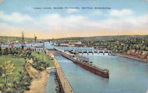 Canal Locks Seattle Washington linen postcard