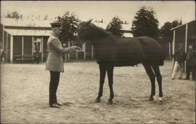 Man in Uniform w/ Horse - Nakel Netze Poland Cancel c1910 Real Photo Postcard