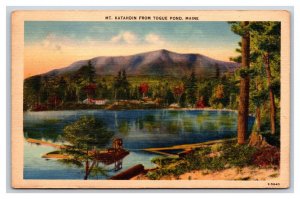 Mt Katahdin From Togue Pond Maine ME UNP Linen Postcard Y3