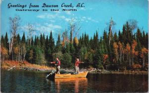 Dawson Creek BC Fishing Boat Greetings Unused Vintage Postcard D64