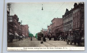 JH2/ Huntington West Virginia Postcard c1910 Third Avenue Trolley 110