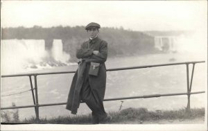 Man Poses w/ His Camera at Niagara Falls c1910 Amateur Real Photo Postcard #1