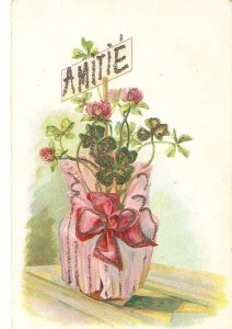 Flowers in decorated vase Old vintage Germanpostcard