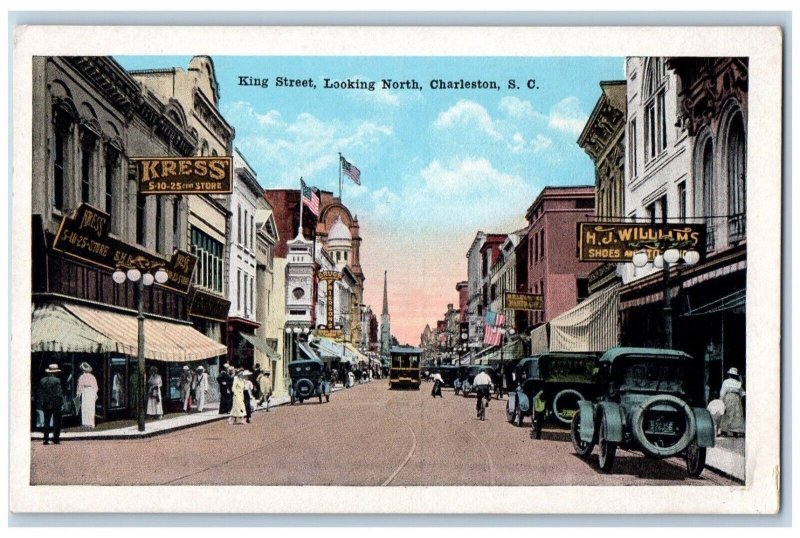 Charleston South Carolina Postcard King Street Looking North Road c1920 Vintage