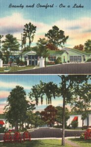 Vintage Postcard Beauty & Comfort On Lake Restanite Motor Court Lake Wales Fla.