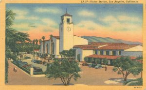 Los Angeles California Union Station 1948 Linen Postcard Old Cars