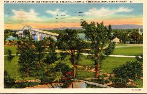 New York New Lake Champlain Bridge From Fort St Frederic 1937 Curteich