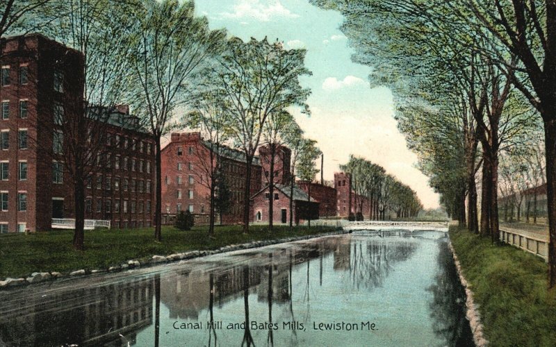 Vintage Postcard 1909 Canal Hill And Bates Mills Complex Real Estate Lewiston ME