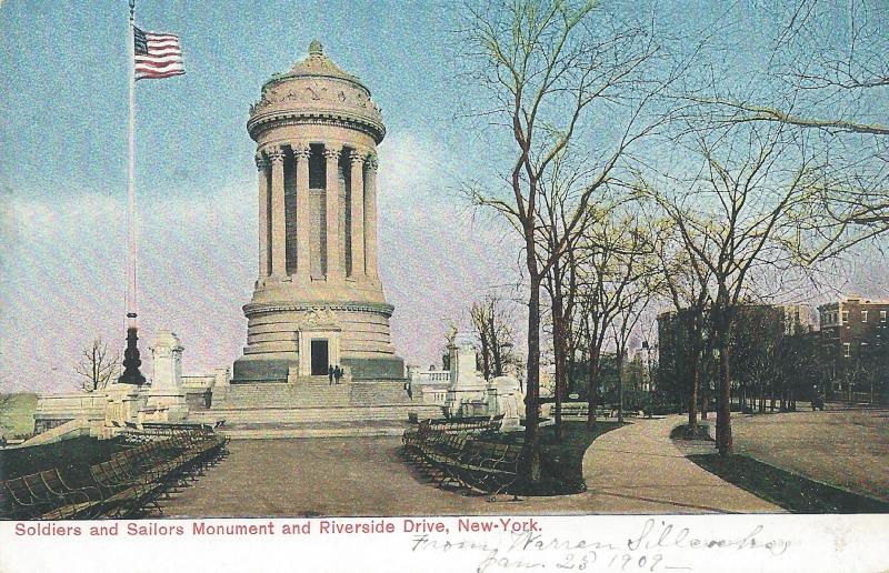 Soldiers & Sailors Monument and Riverside Drive, N.Y.C., early postcard, unused