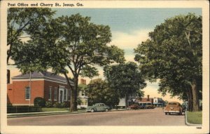 JESUP GA Post Office and Cherry Street Old LINEN Postcard