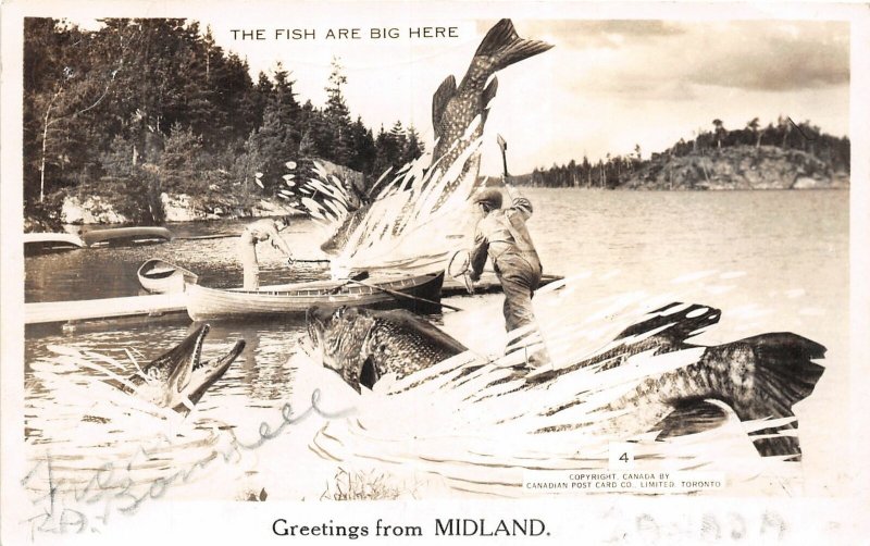 J9/ Midland Onterioa Canada RPPC Postcard c1940s Exaggeration Fishing 245