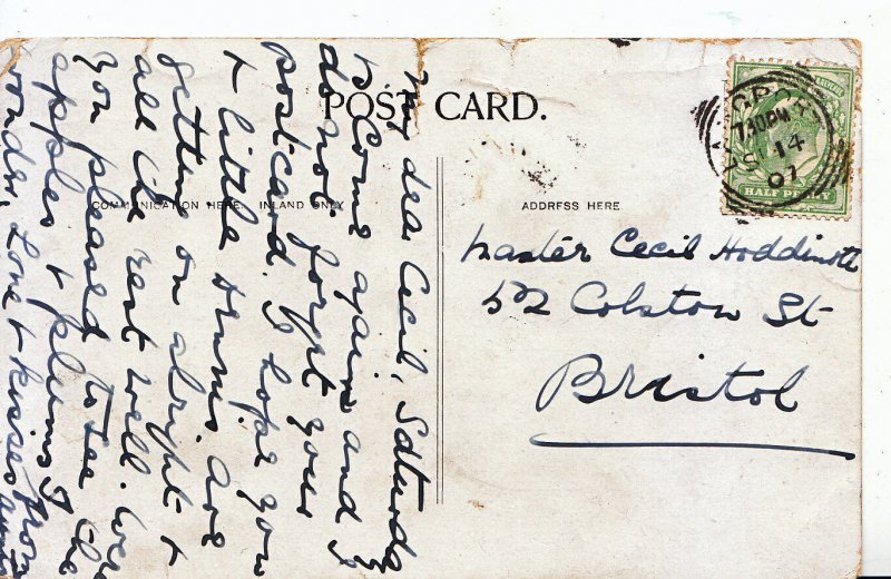 Genealogy Postcard - Family History - Hoddinott? - Colston St - Bristol   605A