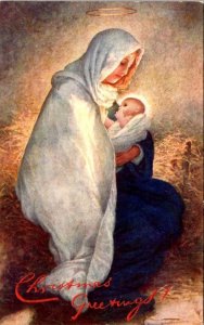 Christmas Greetings MADONNA & CHILD ca1910's Raphael Tuck Oilette #1379 Postcard