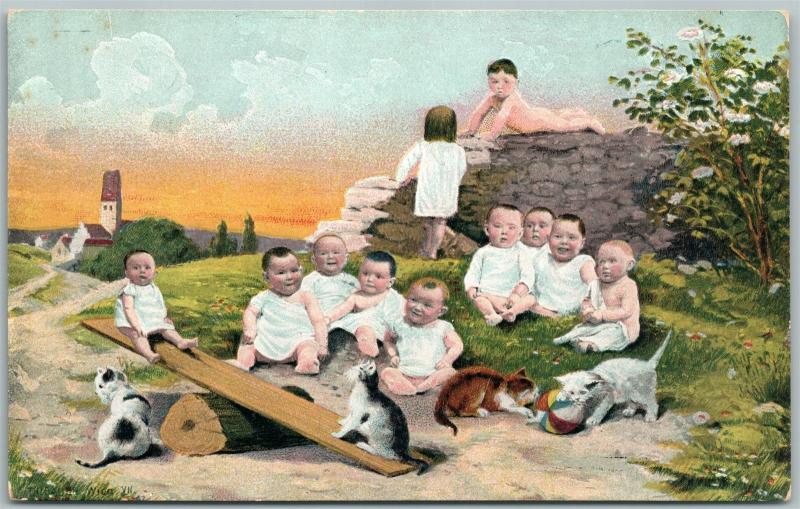 MULTIPLE BABIES HUNGARIAN ANTIQUE POSTCARD 