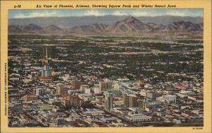 Phoenix Arizona AZ Birdseye View c1930s-40s Linen Postcard