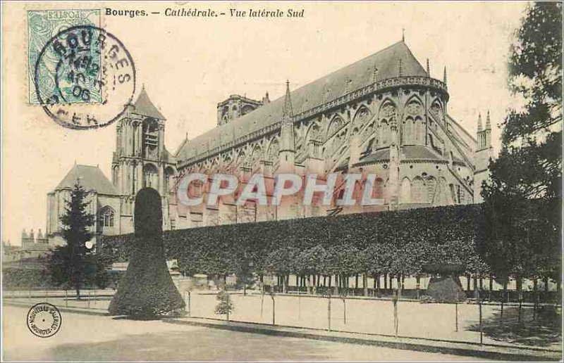 Old Postcard Bourges Cathedral View Lateral South