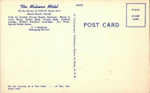 The Malvern Motel Miami Beach FL Mid Century Linen Vintage Postcard H58 