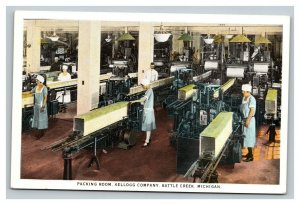 Vintage 1920's Colorized Photo Postcard Kellogg Company Packing Room Michigan