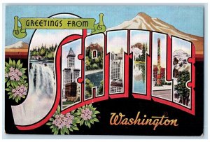 c1940 Greetings From Seattle Washington Large Letters Multiview Vintage Postcard 