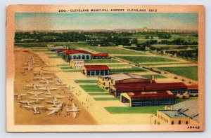 Cleveland Ohio Municipal Airport, Airplane, Vintage Linen Postcard  P9