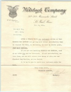 1916 St Paul, MN Welsbach Company Letterhead Advertising Letter Mantle Bee MN R1