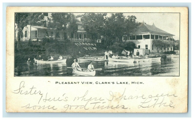 1906 Pleasant View Clark's Lake Michigan MI Canoes Detroit RPO Postcard