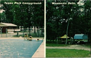 Tepee Park Campground Pool, Trailer Wisconsin Dells WI Vintage Postcard I55