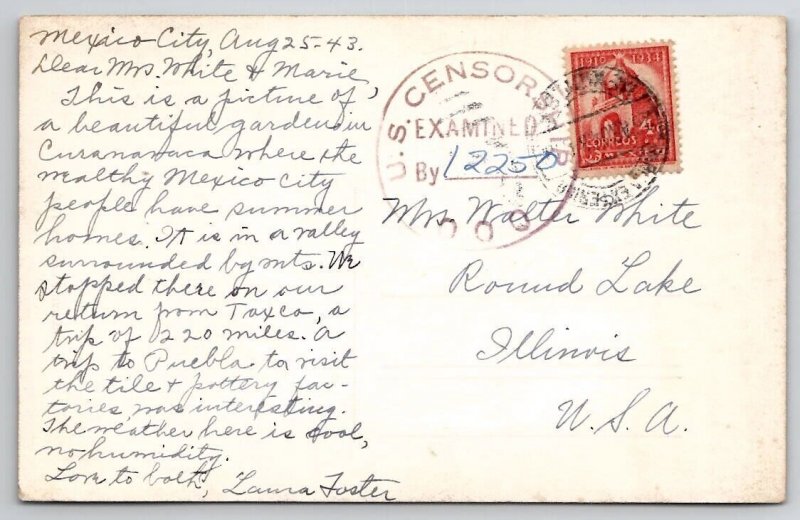 Mexico RPPC Beautiful Garden City Revolution Cuernavaca US Censor Postcard A22